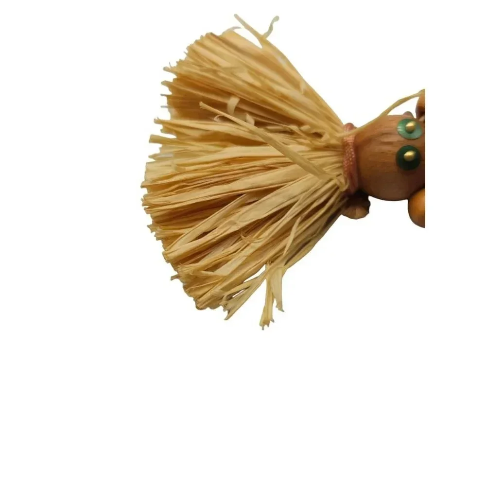 Hula Girl Brown Wood Grass Skirt Pin Brooch Multicolor Vintage - Picture 3 of 5